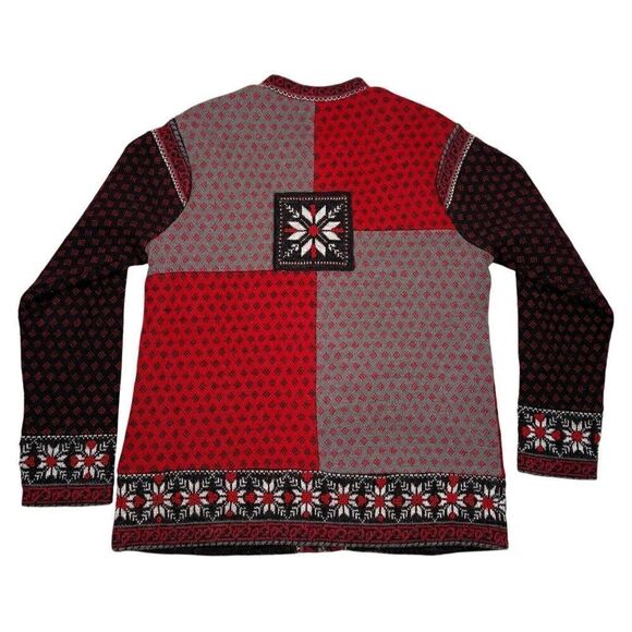 North Style Full Zip 100% Wool Cardigan Women’s Size Medium Fair Isle Nordic Red - Picture 7 of 8
